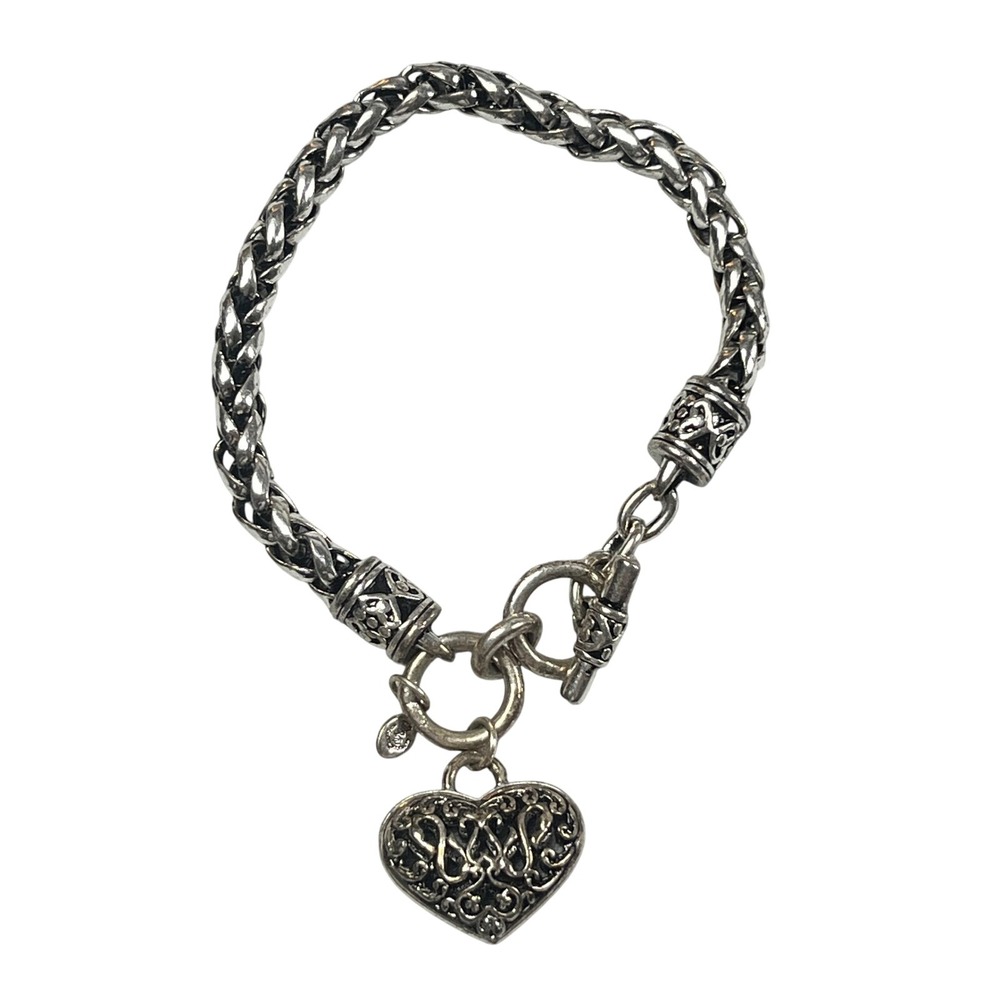 Premier Design Silver Tone Wheat Chain Filigree Puffed Heart Toggle Bracelet